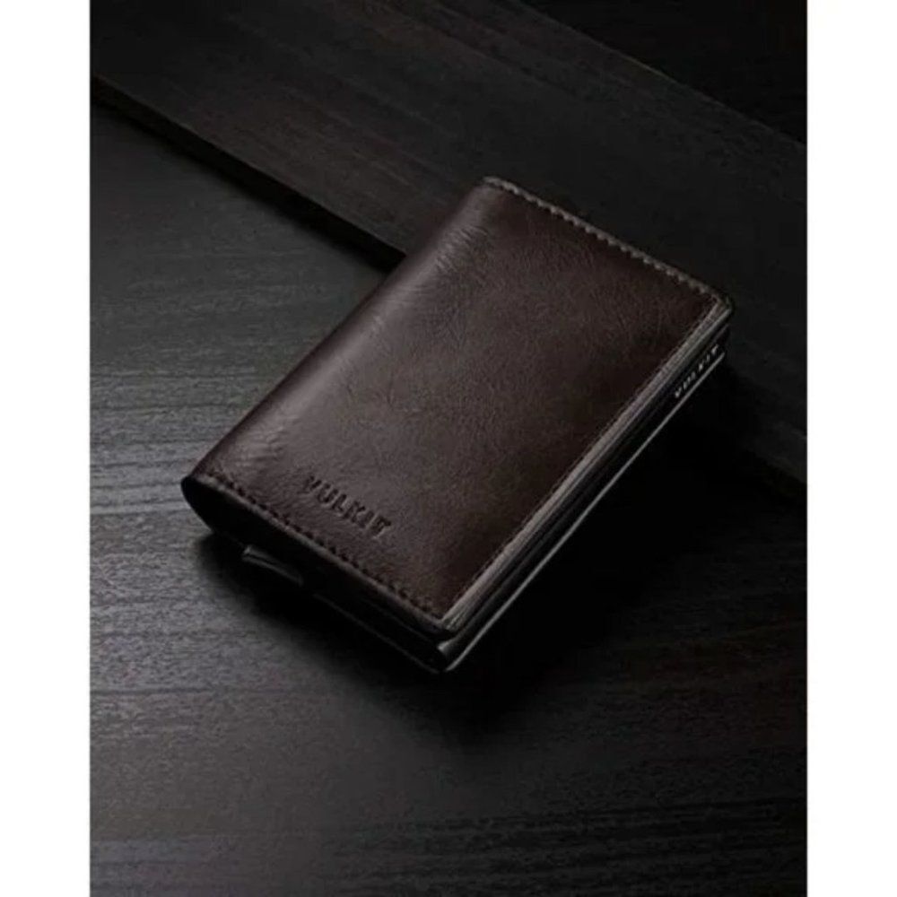 𝅺New Card Holder Pop Up Slim Wallet Leather RFID Blocking Card, Espresso